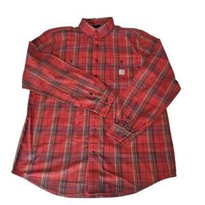 Carhartt Mens Loose Fit Button Up Collared Shirt Long Sleeve Red L Tall 3990